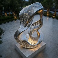 Esculturas Metálicas de Acero Inoxidable Pulido Hechas a Medida, Esculturas Metálicas Curvas Huecas Contemporáneas en 3D, Estatuas de Arte Metálico de Lujo para Piscinas de Resorts