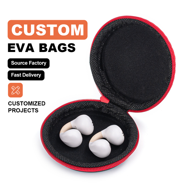Custom Logo Mini EVA Earphone Case Portable Hard Shell Zipper Storage Pouch for Wireless Earbuds USB Cable and Small Accessories