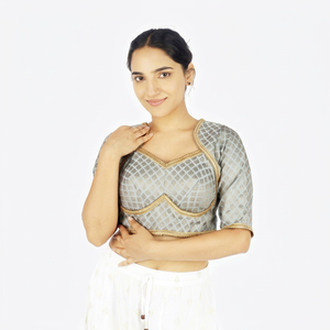 Chemisier Traditionnel en Coton Brodé Bleu Uni pour Femme, Col Reine, Manches Courtes, Imprimé Floral pour Fêtes et Cérémonies - Product Image 1