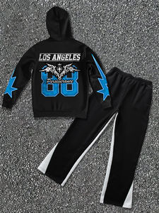 Street Wear DTF 2 pezzi <span class=keywords><strong>tuta</strong></span> casual da uomo <span class=keywords><strong>nero</strong></span> Pullover Vintage felpe con cappuccio e <span class=keywords><strong>pantaloni</strong></span> con coulisse 2 pz set felpe con cappuccio - Product Image 2