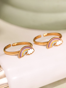 2025 Set di gioielli per bambini carino ipoallergenico 18K <span class=keywords><strong>oro</strong></span> placcato in acciaio inox smalto arcobaleno collana bracciale orecchini anello - Product Image 5