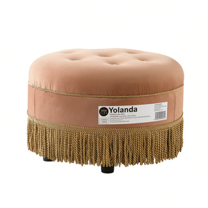 Pouf rond en velours Yolanda de 24 pouces avec bordure dorée, élégant tabouret pour la décoration de la maison - Product Image 1