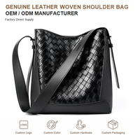 Sac seau tissé à la main en cuir véritable pour femmes, avec logo personnalisé, léger, sac à bandoulière pour femmes, pour le travail quotidien au bureau
