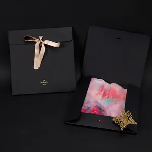 定制中国风格围巾盒丝绸布显示礼品盒与丝带