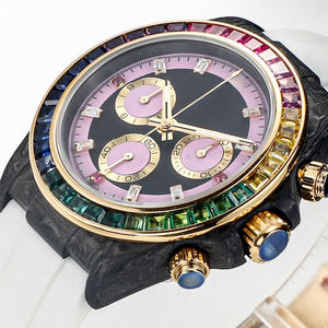 Reloj Cronógrafo con Piedras Preciosas Arcoíris 2026, Esfera Rosa, Caja de Fibra de Carbono, Reloj Mecánico de Lujo para Hombre y Mujer - Product Image 3