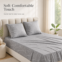 Ensemble de draps en microfibre douce pour lit queen size 160x200cm, poche profonde de 35cm, motif de branches, avec 2 taies d'oreiller