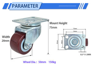 2 inch polyurethane low Center of Gravity Universal Wheel Heavy-Duty Brake Caster PVC Industrial Trolly Brake castors - Product Image 4