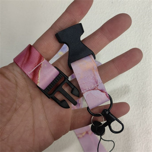 In stock: <b>Pink</b> marble 360-degree rotating easy-pull buckle mountaineering keychain cover with detachable lanyard. - Product Image 2