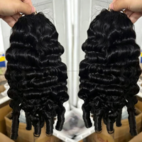 Extensions de cheveux humains bouclés vierges birmans pré-bouclés à nœuds miracle, faciles à installer, pour tresses bohèmes, style déesse, ondulations profondes