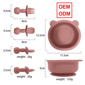 Juego de Vajilla Infantil Reutilizable y Ecológico, Cuchara y Tenedor Suaves de Silicona de Grado Alimenticio, Plato para Alimentación de Bebés - Product Image 1