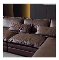 Canapé d'angle minimaliste italien en cuir pleine fleur avec coussins en duvet pour aménagement complet de villa et projets hôteliers