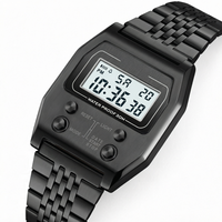 Jam Tangan Digital Olahraga Pria SKMEI 2460 Tali Baja Tahan Karat Lampu LED Alarm Tahan Air 3BAR Vintage Mewah Emas