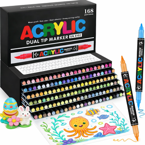 Marcadores de Pintura Acrílica Guangna de 168 Colores, <span class=keywords><strong>Punta</strong></span> Doble, Pincel y <span class=keywords><strong>Punta</strong></span> <span class=keywords><strong>Fina</strong></span>, <span class=keywords><strong>Tinta</strong></span> Líquida Directa para Roca, Madera, Lienzo, Vidrio, Cerámica - Product Image 1