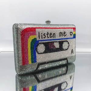 LEB1295 Cassette Tape <strong>Bride</strong> Evening Sparkling Diamond Clutch Purses <strong>Bags</strong> Fashion Women <strong>Wedding</strong> Prom Chain Crystal Party <strong>Bag</strong> - Product Image 3