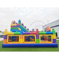 KARRY Château gonflable combiné avec toboggan et blocs de construction, château de saut extérieur pour enfants, protection UV