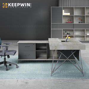مكتب فاخر على شكل حرف L باللون الأسود والرمادي مع قاعدة معدنية، طاولة مكتب تنفيذية للرئيس التنفيذي، أثاث مكتبي منزلي - Product Image 2