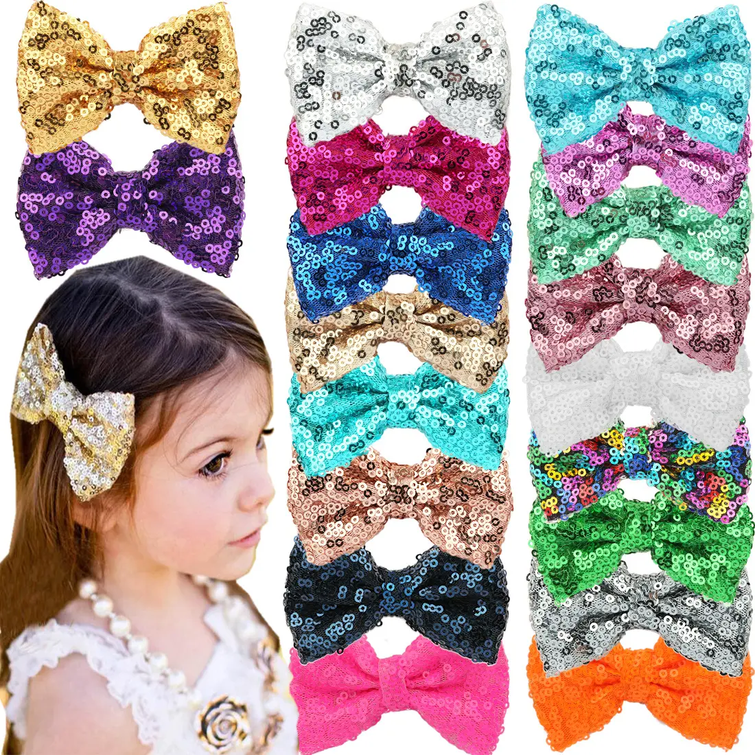 3 pollici di lusso all'ingrosso Glitter fermagli per capelli fatti a mano donne ragazze bambini paillettes bambini fiocchi per capelli fermagli per capelli accessori per mollette