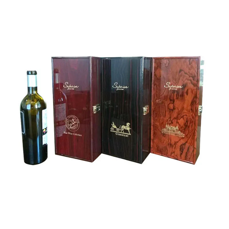 Luxury Christmas Gift Wine keepsake Box Glossy Mahogany Wooden Red Wine Box