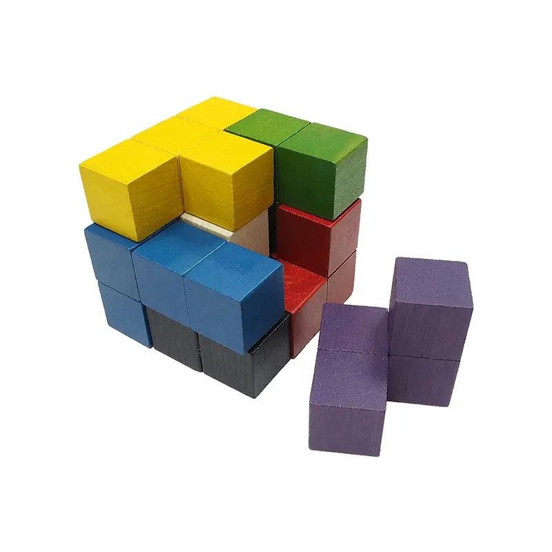 SOMA CUBO di 9x9 cm Multi-color 3D di Legno Di Puzzle Rompicapo IQ Mente di Legno Gioco del Cubo