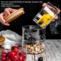 Frasco de Vidrio de Borosilicato de Alta Calidad con Tapa de Bambú, Conservación de Frescura Sostenible, Multifuncional y Plegable para Almacenamiento de Alimentos en la Cocina