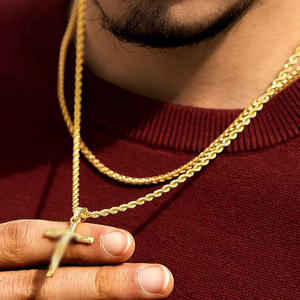 <b>Gold</b> Color Crucifix Pendant <b>Necklace</b> Rope Chain Jesus <b>Cross</b> <b>Necklace</b> for <b>Men</b> Streetwear Gift - Product Image 2
