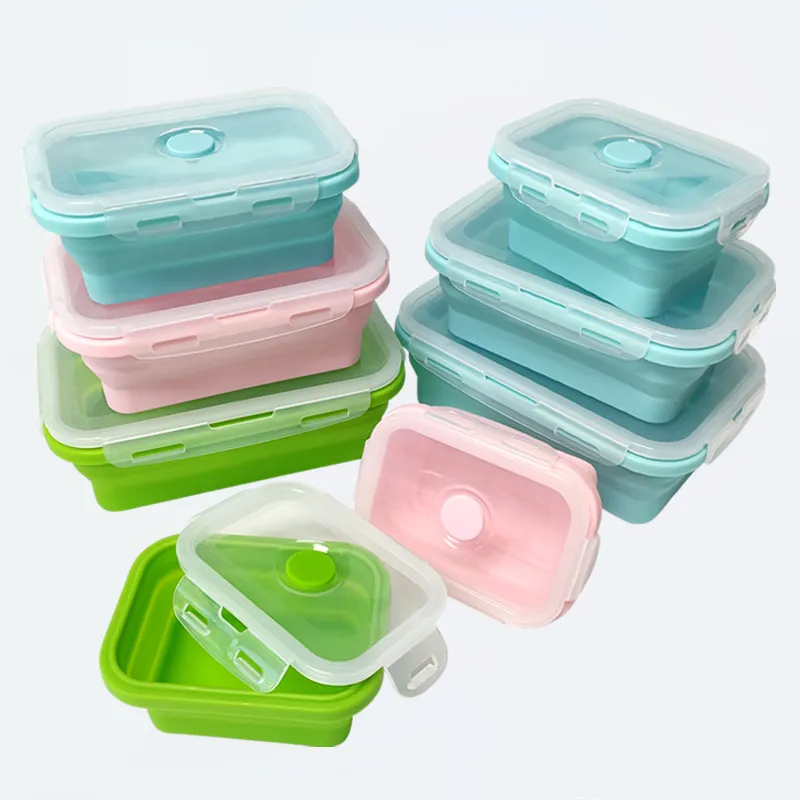 Fiambrera De Silicona 4 Stuks Opvouwbare Voedsel Goed Afgesloten Opvouwbare Siliconen Lunchbox