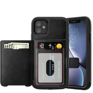 Casing Dompet Kartu Kredit Kulit PU iPhone 11, Casing Ponsel Magnetik Mewah Bahan Kulit PU, Dompet Kartu Kredit untuk Ponsel iPhone 11