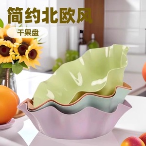 Lotus Leaf Fruit Plate Plastic Stackable Multi Color Serving Bowl For Home Snacks And Candies - Product Image 3