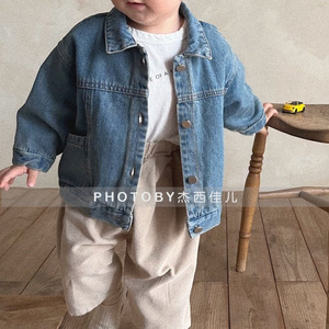 Cardigan en jean élégant style coréen <span class=keywords><strong>Printemps</strong></span> 2025 pour bébés garçons et filles – <span class=keywords><strong>Manteau</strong></span> décontracté à col rabattu avec poches – Vêtements pour enfants - Product Image 1