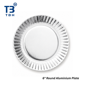 Plato de papel de aluminio de 6 pulgadas de diámetro, apto para uso alimentario, resistente al calor, bandeja para hornear para puestos de comida y comida para llevar, compatible con OEM y ODM. - Product Image 1