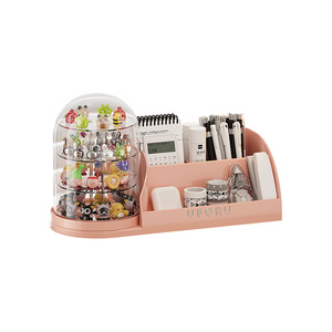 Desk Organizer Storage <b>Box</b> With Partitions Round <b>Plastic</b> Stationery Cosmetics Holder <b>Large</b> Capacity Standing Type - Product Image 2