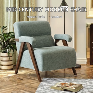 Fauteuil d'appoint ergonomique et durable OE HOME, style Mid-Century Modern, avec structure en bois massif, rembourrage épais et accoudoirs capitonnés, pour salon - Product Image 2