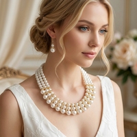 Ensemble collier ras-de-cou et boucles d'oreilles en fausses perles à 3 couches, style Old Money Quiet Luxury, avec strass et plusieurs rangs, bijoux de mariage pour femme