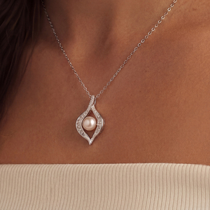 <b>Copper</b> Flame <b>Lantern</b> Baguette Round CZ Freshwater Pearl Pendant Necklace Exotic Curved Jewelry Gift for Women - Product Image 3