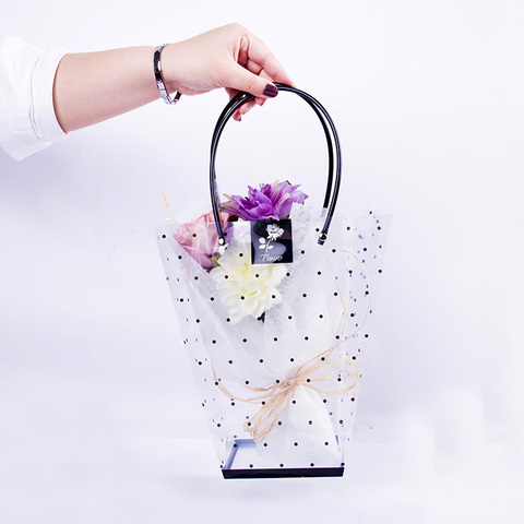 Clear Plastic Flower Carry Bag with Handle Transparent Window Arrangement Bouquet Wholesale Custom Cutting Processing Service