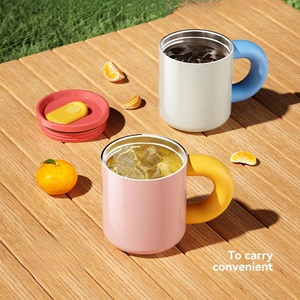 Mug de voyage isotherme YINUO classique à double paroi en acier inoxydable, écologique, avec couvercle push-pull et poignée, pour boissons chaudes/froides - Product Image 2
