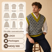 Gilet pull homme personnalisé anti-rides respirant avec logo brodé géométrique, style Old Money automne, col en V, style preppy