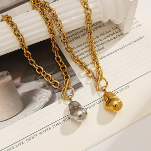 Collier en acier inoxydable, forme de perle baroque, plaqué or 18 carats, fermoir OT, pendentif tendance, bijoux - Product Image 1