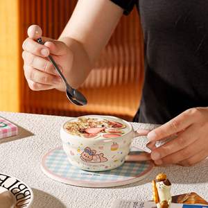 Cute Cartoon <b>Ceramic</b> <b>Mug</b> With Spoon Heart Handle For Coffee Milk Tea Breakfast Office Home Use Single Cup - Product Image 3