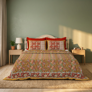 Cottagecore Floral Bedsheet Set | <b>Screen</b> Print Cotton Bedding Handmade Flat Sheet with Pillow <b>Covers</b> Soft Boho Aesthetic - Product Image 3