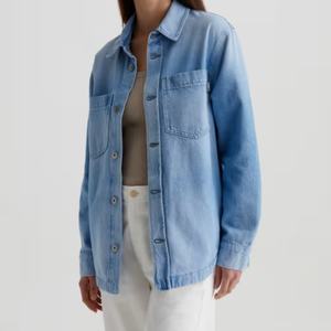Chemise à manches longues en denim pour femme, nouvelle mode, délavée, style décontracté rétro - Product Image 1
