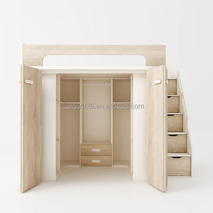 Letto a Soppalco Moderno Salvaspazio con Cabina Armadio e Scala con Vano Portaoggetti, Letto Alto in Legno Personalizzato - Product Image 1