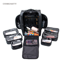 Valise à roulettes professionnelle pour maquillage, multifonctionnelle, noire, avec roulettes