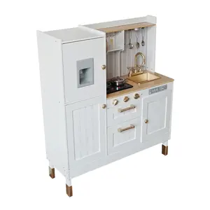 Immersive Wooden Play Kitchen with Realistic Fridge Cooking Fun for Children