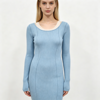 Robe pull longue en maille côtelée bleue pour femme, qualité supérieure, personnalisable OEM & ODM, vente en gros