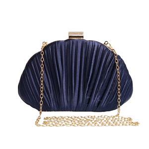 Women Glossy Pleated Satin Evening <b>Bag</b> Elegant Shell <b>Clutch</b> Purse Detachable Metal Chain Shoulder <b>Bag</b> for Gathering Concert - Product Image 2