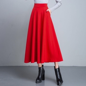 <span class=keywords><strong>Falda</strong></span> <span class=keywords><strong>Larga</strong></span> Elegante de Cintura Alta, Estilo Línea A, Fluida, Color Negro, Rojo Vino, para Oficina, Dama, Mujer - Product Image 6