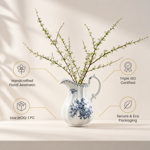 Vase en céramique de style campagnard français, pot à fleurs bleu et blanc peint à la main pour la décoration de cuisine et de salle à manger de style farmhouse - Product Image 2