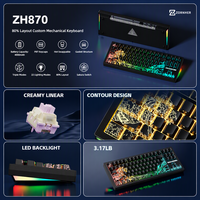 ZORNHER ZH870 88 Tombol Keyboard Mekanik Hitam Desain Ukiyo-e Hot Swappable RGB Tri-Mode Gaming Kantor