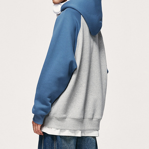 Two Tone Raglan Hooded Sweatshirt Oversized Pullover Hoodie with Front <b>Pouch</b> Pocket for <b>Men</b> Street Apparel Wholesale - Product Image 3